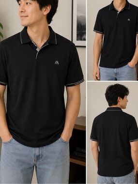 Marc Asher Mercerized Polo Shirt Mens M Black Short Sleeve Cotton Casual Logo